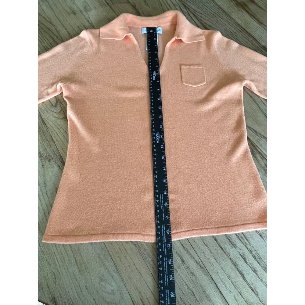 VTG Sag Harbor V-Neck Collard Sweater Womens M Peach 3/4 Sleeve 100% Acrylic 90s - Picture 6 of 6